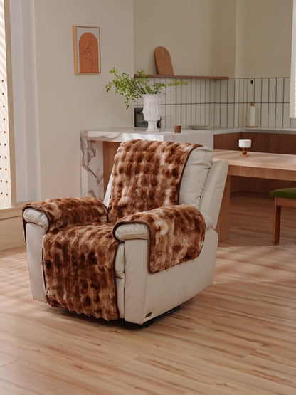 Faux Rabbit Fur Recliner Cover Thick Warm Glam Style Non-Slip Pet Friendly Machine Washable Plush Armchair Slipcover for Living Room Office - Coffee Gray White