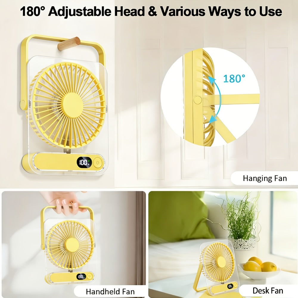 Portable USB Desktop Fan 3000mAh Battery, Ultra-Quiet 5-Speed Foldable Fan with 180° Adjustable Tilt and Digital Power Display, Small Personal Cooling Fan for Home, Office and Travel