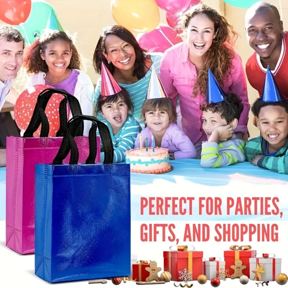 Gift Bags Bulk 24pcs Mixed Colors Glossy Finish | Reusable Shiny Party Favor Bags 8x10x4 in Pink Red Purple Blue Green – Birthday Goodie Bags Christmas Holiday Wedding Baby Shower