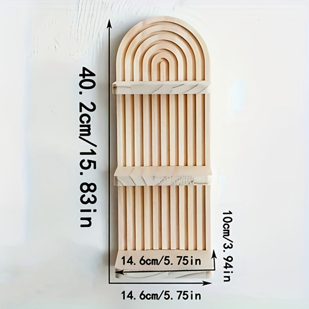 Boho Wooden Wall Shelf Floating Plant Shelf – 3 or 5 Tier Oval Hanging Flower Pot Rack, Minimalist Bedroom Living Room Storage Display Shelf, Wall-Mounted Wood Decor for Home & Apartment