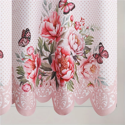 Blackout Kitchen Curtains 3-Piece Set with Butterfly Floral Print - Rod Pocket Window Curtains for Kitchen, Living Room, Bedroom, Bathroom & Restaurant, Polyester Fabric, Machine Washable