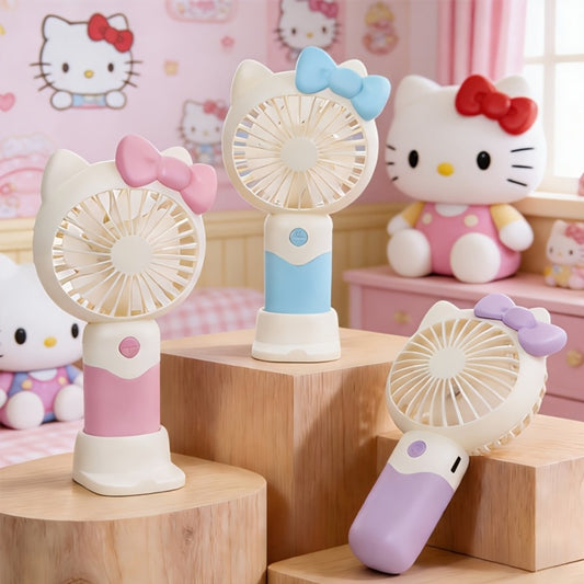 Hello Kitty Mini Fan USB Rechargeable Handheld Portable | Cute Sanrio Detachable Desktop Electric Fan for Girls Kids | 2-in-1 Handheld & Desk Fan for Travel Office School Home | Blue Pink Purple