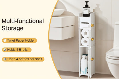 Slim Bathroom Storage Cabinet – PVC Toilet Paper Holder & Organizer for Small Spaces, Easy Assembly, Multi-Room Use, Bedroom & Living Room