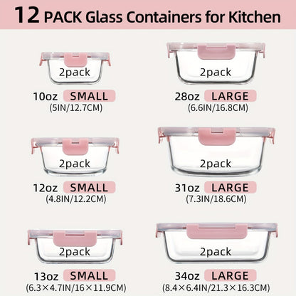 Glass Food Storage Containers with Airtight Lids - Borosilicate Glass Meal Prep Containers Set, Microwave Dishwasher Freezer Safe, BPA Free, Leak Proof Lunch Containers for Kitchen