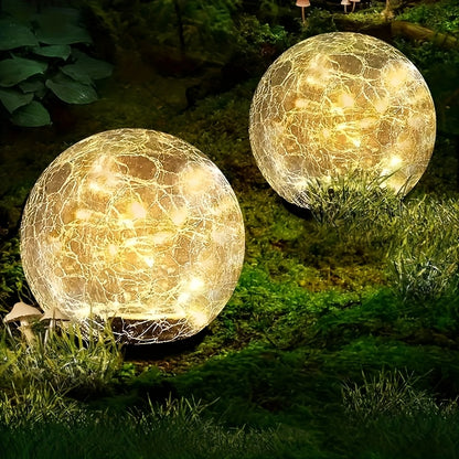 Solar Garden Lights Cracked Glass Ball – LED Outdoor Decorative Solar Lawn Lights IP44 Waterproof with Ground Stake for Garden, Yard, Pathway & Lawn – Set of 2 or 4