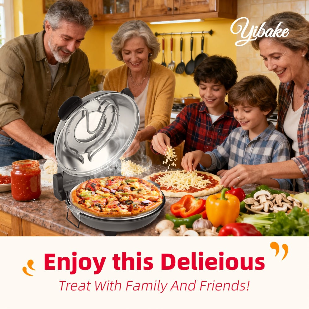 Indoor Pizza Oven 12 Inch Countertop Electric Pizza Maker 1200W – Reaches 800°F in Minutes, Dual Knob Control, Ceramic Stone, Transparent Window, Anti-Scald Handles for Home Kitchen