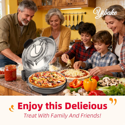 Indoor Pizza Oven 12 Inch Countertop Electric Pizza Maker 1200W – Reaches 800°F in Minutes, Dual Knob Control, Ceramic Stone, Transparent Window, Anti-Scald Handles for Home Kitchen