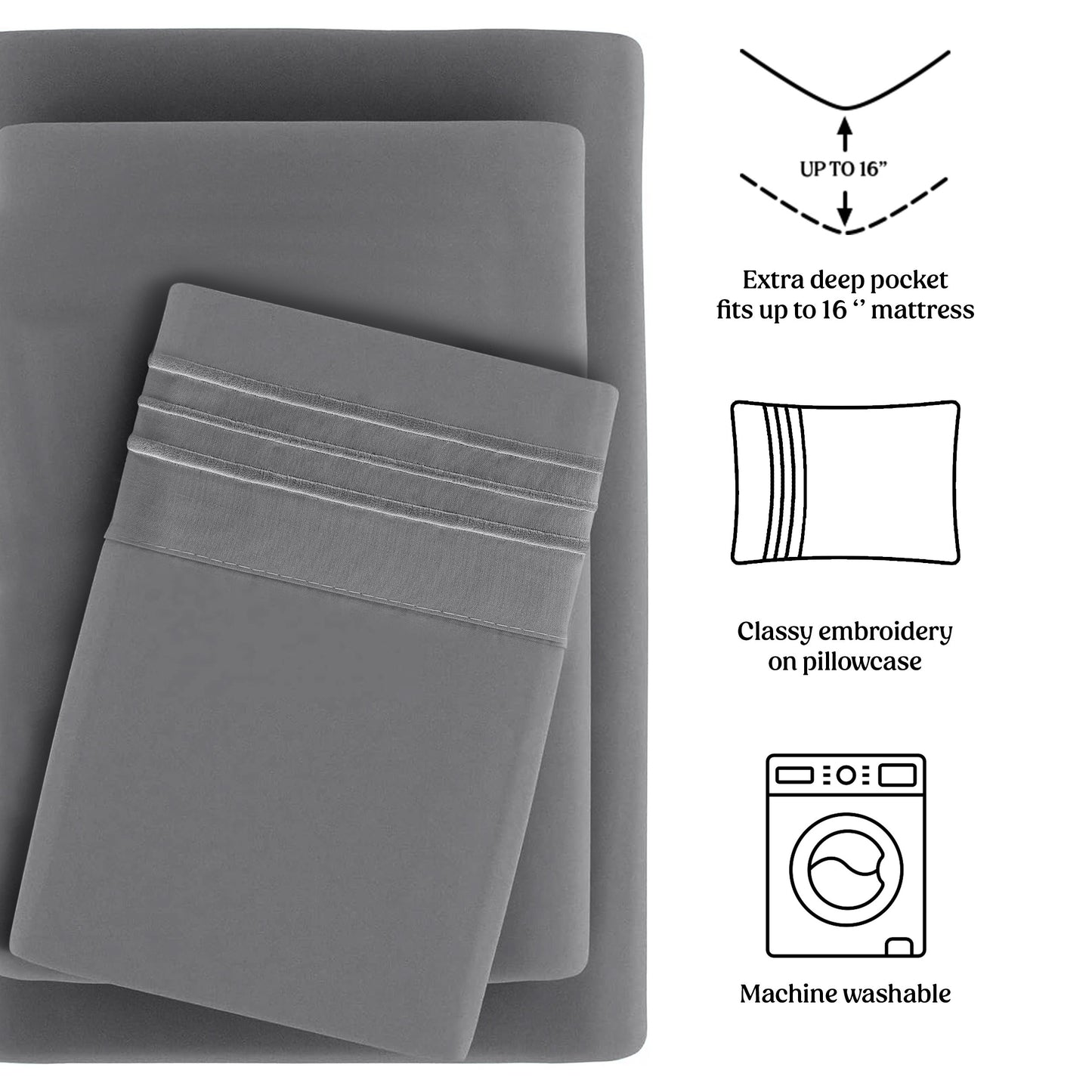 Bed Sheets Set 4-Piece Microfiber 1800 Series Deep Pocket Fitted Sheet Flat Sheet Pillowcases Soft Breathable Wrinkle Fade Resistant Twin Full Queen King Cal King 20 Colors