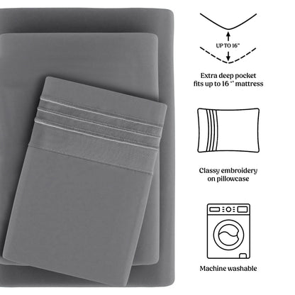 Bed Sheets Set 4-Piece Microfiber 1800 Series Deep Pocket Fitted Sheet Flat Sheet Pillowcases Soft Breathable Wrinkle Fade Resistant Twin Full Queen King Cal King 20 Colors