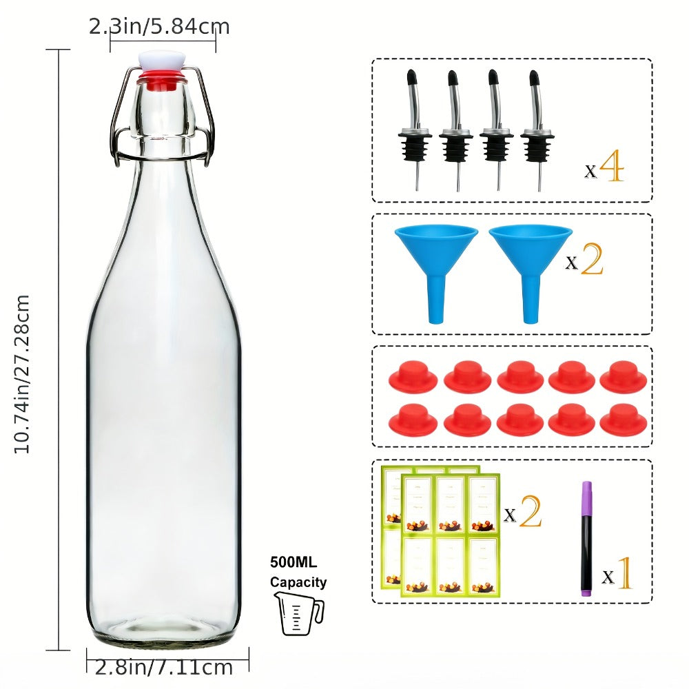 Flip Top Glass Bottles with Stopper 16oz | Airtight Swing Top Bottle for Kombucha, Juice, Vinegar, Honey, Vanilla Extract – Kitchen Storage Set