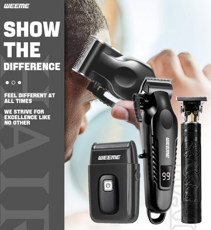 Men's Professional Grooming Kit – Cordless Rotary Shaver & T-Blade Trimmer, Type-C Charging, 6 Adjustable Combs, Non-Slip Beard Shaper for Travel & Family Haircut