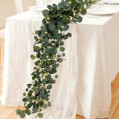 Lighted Eucalyptus Wreath Garland 6FT LED 2 Pack - Artificial Green Vine with Warm Lights for Wedding Centerpiece, Table Runner, Backdrop, Home & Seasonal Decor
