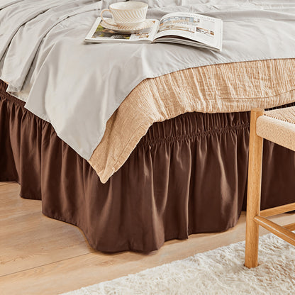 Bed Skirt Elastic Wrap Around Ruffle - 15 Inch Drop Microfiber Dust Ruffle, Adjustable No-Lift Fit, Fade Resistant Machine Washable, Hotel Quality Bedskirt for Twin Full Queen King, 30 Colors