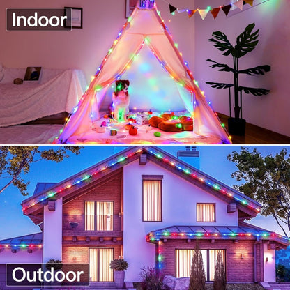 Outdoor Solar LED String Lights Waterproof – Flexible Fairy Lights 23FT to 105FT for Pool, Fountain, Garden, Patio & Wedding Decor – Neon Blue, White, RGB & Amber Colors