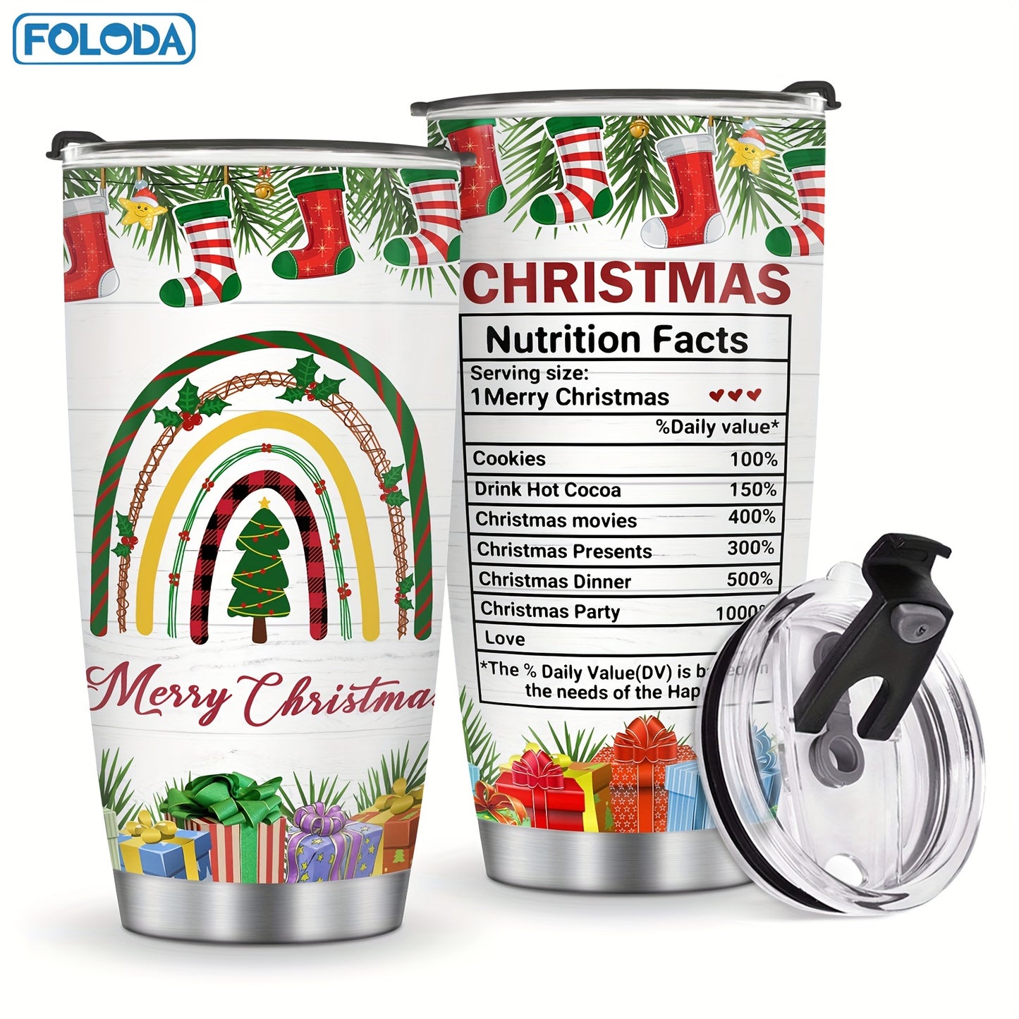 Christmas Tumbler 20oz Stainless Steel Insulated Travel Mug with Lid & Straw Holiday Xmas Patterns Red Truck Snowman Santa Gift for Men Women Friends Teachers
