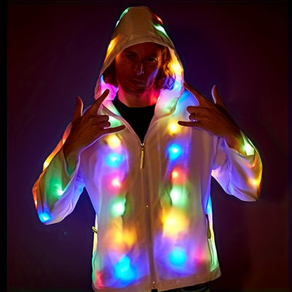 LED Light Up Party Jacket for Adults – Glowing Rave Costume Unisex Luminous Coat for Halloween, Christmas, Dance Parties & Festivals, Battery Powered, Washable Polyester, Sizes S-XXL