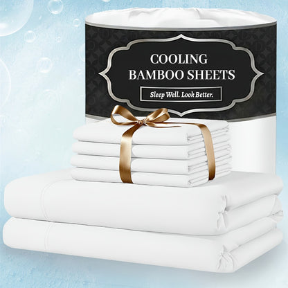 Bamboo Bed Sheet Set 4 Piece Extra Deep Pocket Cooling Breathable Soft Wrinkle Free Hotel Luxury Fitted Sheet Flat Sheet Pillowcases Twin Full Queen King