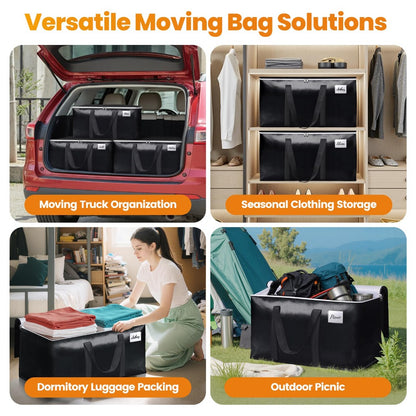 Moving Bags Extra Large Heavy Duty Storage Totes with Backpack Straps & Double Zipper – 4pcs Stackable Packing Bags for Moving, Storage & Travel