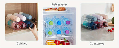 Stackable Water Bottle Organizer for Cabinet & Kitchen Pantry – Tumbler Travel Mug Cup Holder, Plastic Fridge Wine Rack, Holds 5/6/8/9/11/12 Bottles