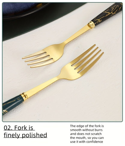 Stainless Steel Flatware Set 24pcs Marbled Handle Knives Forks Spoons with Gift Box & Storage Rack