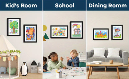Kids Artwork Frames Front Opening Changeable 8.5x11 Inch Children Art Display Picture Frame for Drawing Crafts Photos Holds 130 Pieces Wood Black White