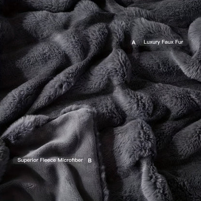 Double-Layer Faux Rabbit Fleece Blanket – 450-500gsm Thickened Soft Warm Throw for Bed, Couch & Travel, All Season, 3 Colors, 5 Sizes