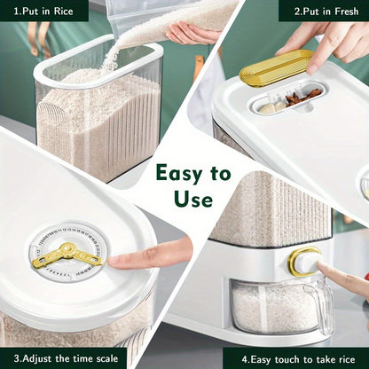 Rice Storage Container with Measuring Cup & Time Markings – Large Capacity 11/22LB Airtight Grain Dry Food Pantry Kitchen Organizer