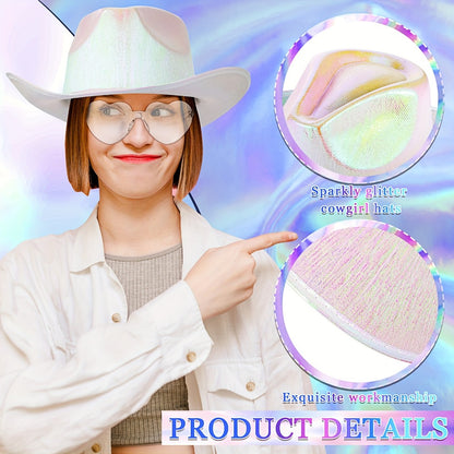 Space Cowgirl Holographic Hat & Rimless Heart Glasses Set 32 Pcs – Sparkly Party Costume Accessories