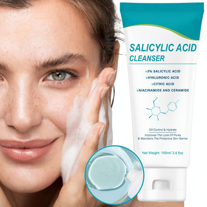 Salicylic Acid Facial Cleanser Gel – Deep Cleansing & Moisturizing with Hyaluronic Acid, Non-Comedogenic, Paraben-Free, Fresh Scent, for All Skin Types, Men & Women, Daily Face Wash