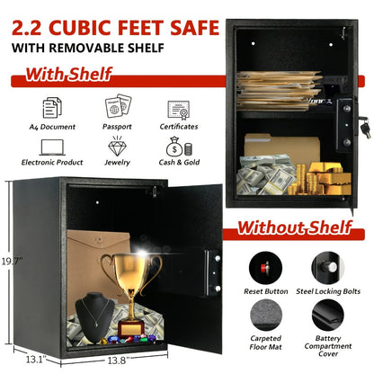 Home Security Safe Box with Sensor Light & Fireproof Bag – Digital Keypad Lock Box with Backup Keys for Cash, Jewelry & Valuables – Wall, Floor & Closet Mountable Safe (Multiple Sizes & Colors)