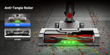 Anti-Tangle LED Vacuum Cleaner 55-69Kpa Corded & Cordless with Green LED Brush, Removable Battery & Multiple Suction Levels - Up to 45 Min Runtime for Carpets, Pet Hair & Hardwood Floors, 7 Colors
