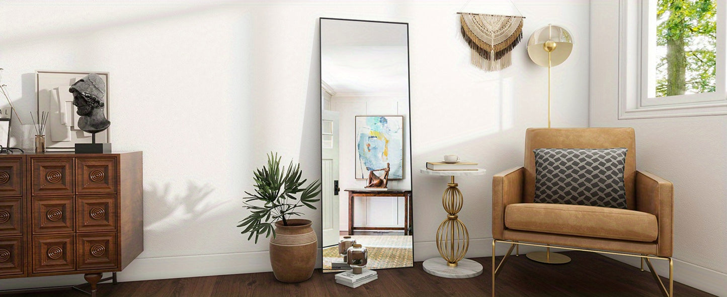 Full Length Mirror Floor Mirror with Stand, Aluminum Alloy Frame Full Body Mirror, Standing Hanging or Leaning Against Wall for Bedroom Living Room Dressing