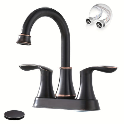 Centerset Bathroom Faucet 2 Handle 4 Inch - Lead-Free Dual Handle Vanity Sink Faucet with Pop-Up Drain & Supply Lines, Brushed Nickel, Matte Black, Oil Rubbed Bronze, Brushed Gold, 2-3 Hole RV Compatible