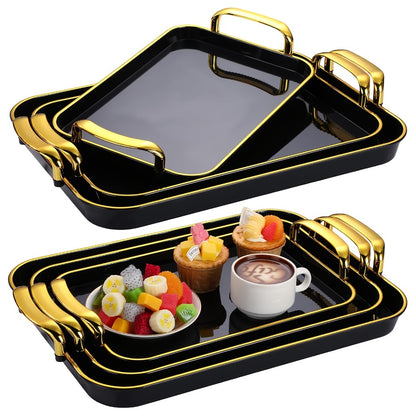 3-Piece Rectangular Serving Tray Set with Handles – Plastic Food Trays for Parties, Dinners & Gatherings, 16.5/15/13.2 Inch Nested Trays for Turkey, Cake, Cheese, Fruit & Appetizers