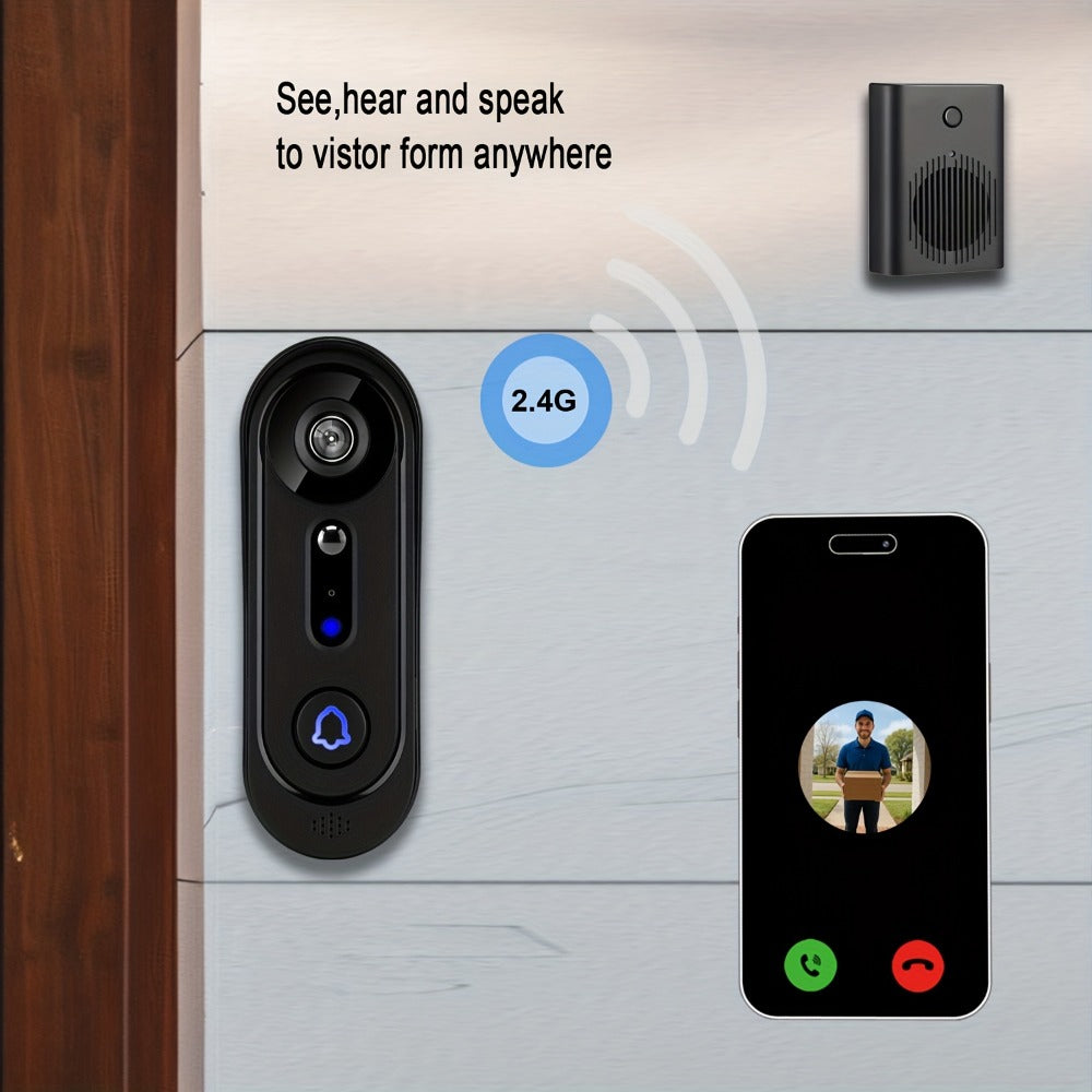 Wireless Video Doorbell Camera 1080P HD Night Vision Motion Detection Two-Way Audio Battery Powered Indoor Chime Cloud Storage Smart Home Security 2.4GHz WiFi Black