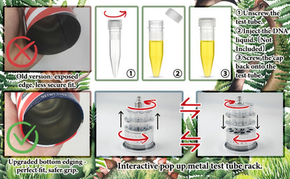 Dinosaur DNA Cryo Canister with Pop-Up Test Tube Rack - 10 DNA Sample Tubes, Movie Prop Replica, Collectible Dinosaur Gift for Fans & Collectors, Themed Party Tabletop Decor, Christmas Halloween Gift