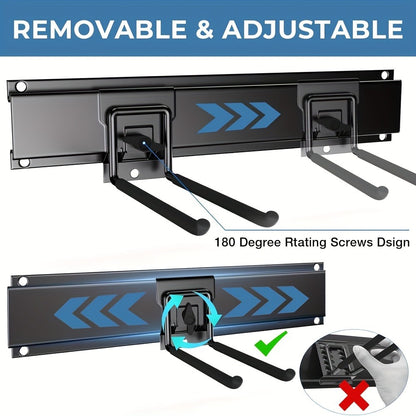 Garage Tool Organizer Wall Mount 48" – Heavy Duty Pegboard with Adjustable Swivel Hooks, 1 Double Hook & 5 Straight Hooks, Holds 420lbs, Broom Holder for Yard Tools, Shovels, Hoses & Garden Equipment