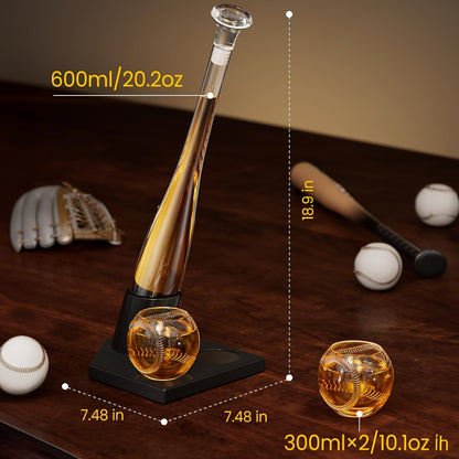Baseball Bat Whiskey Decanter Set with 2 Glasses – 20oz Liquor Decanter Gift Set for Men, Dad, Boyfriend, Coach