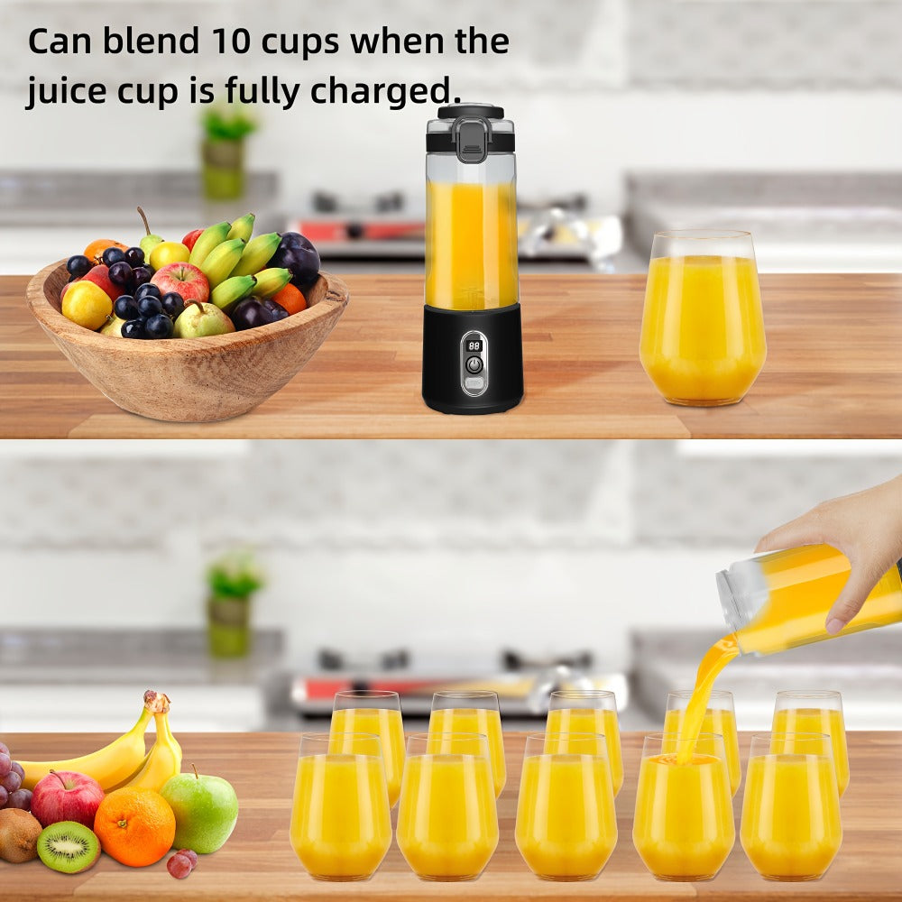 Portable Smoothie Blender USB-C Fast Charge 6-Blade Stainless Steel – Digital Timer Battery Display High-Speed Ice Crush No-Spill Lid | Protein Shake Gym Travel Blender in Black Pink White