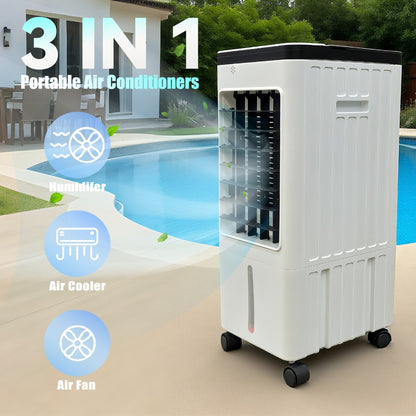 Outdoor Air Cooler 3-in-1 Evaporative Cooler Fan with Misting Humidifier 2.9 Gal Large Tank Remote Control 45° Oscillation for Patio Garden Deck BBQ White