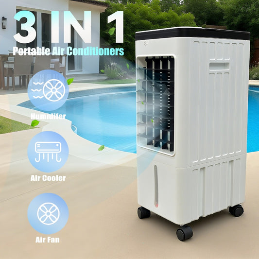 Outdoor Air Cooler 3-in-1 Evaporative Cooler Fan with Misting Humidifier 2.9 Gal Large Tank Remote Control 45° Oscillation for Patio Garden Deck BBQ White