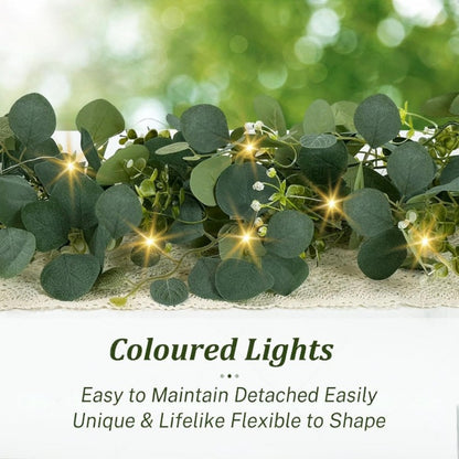 Lighted Eucalyptus Wreath Garland 6FT LED 2 Pack - Artificial Green Vine with Warm Lights for Wedding Centerpiece, Table Runner, Backdrop, Home & Seasonal Decor