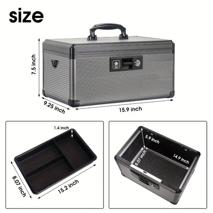Aluminum Alloy Lockable Medicine Box – Double Layer Large Capacity Storage Box with Key Lock, Handle & Tray for Medicines, Documents & Valuables, 10"/12"/14"/16" Home Security Box