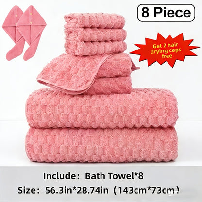 Microfiber Bath Towel Set Ultra-Soft Quick-Dry Skin-Friendly 4-Piece & 8-Piece Sets with Hair Drying Cap Multi-Color Options Luxury Spa Quality for Home Family Gifting