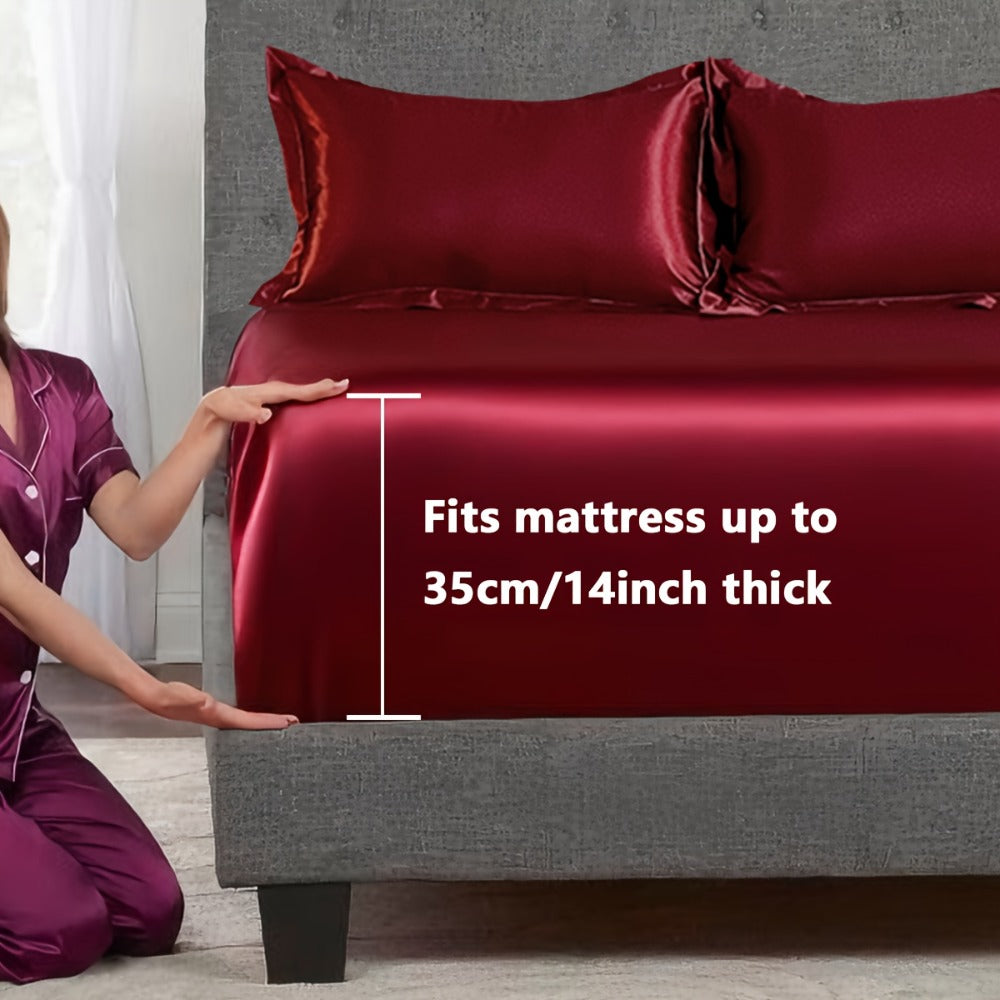 Satin Fitted Sheet Set with Pillowcases – Cooling Smooth Breathable Wrinkle-Resistant Bed Sheets, Machine Washable Ultra Soft for Hot Sleepers, Twin Full Queen King, Multiple Colors