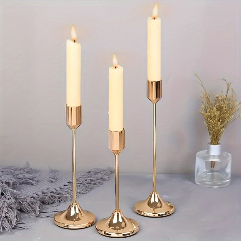 Metal Candlesticks Set of 6 – Taper Candle Holders for Wedding Centerpiece, Christmas, Halloween, Thanksgiving, Hanukkah, Easter & Romantic Candlelight Dinner Table Decor, Assorted Sizes, 3 Finishes