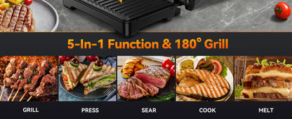 Panini Press Sandwich Maker 1200W, Non-Stick Cast Aluminum Grill with 180-Degree Opening, 2-Slice Panini Maker with Indicator Lights, Even Heat Distribution for Sandwiches Steaks Waffles