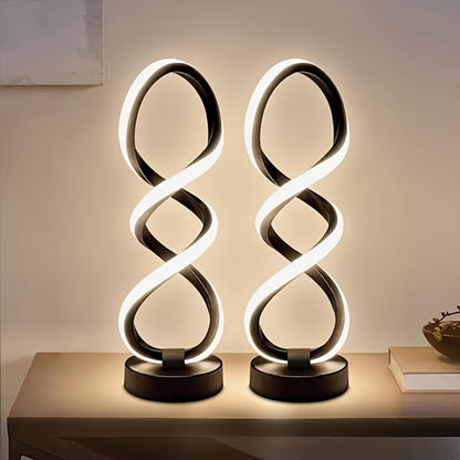 Spiral LED Table Lamp, Dimmable Push Button Control Desk Light for Bedroom Living Room Office, Modern Metal Base Indoor Accent Lamp, Unique Spiral Design Home Decor Gift for Christmas Birthday Valentine