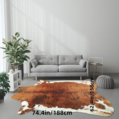 Faux Cowhide Rug Brown Western Style Area Carpet | Non-Slip Suede Backing | 5.2×4.6 & 6.2×5.2 Ft | Living Room Bedroom Office