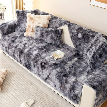 Plush Sofa Cover Faux Lamb Thick Fluffy Couch Slipcover Pet Friendly Machine Washable Gradient Color Polyester Furniture Protector for Armchair Single Double Triple Sofa Living Room Home Decor